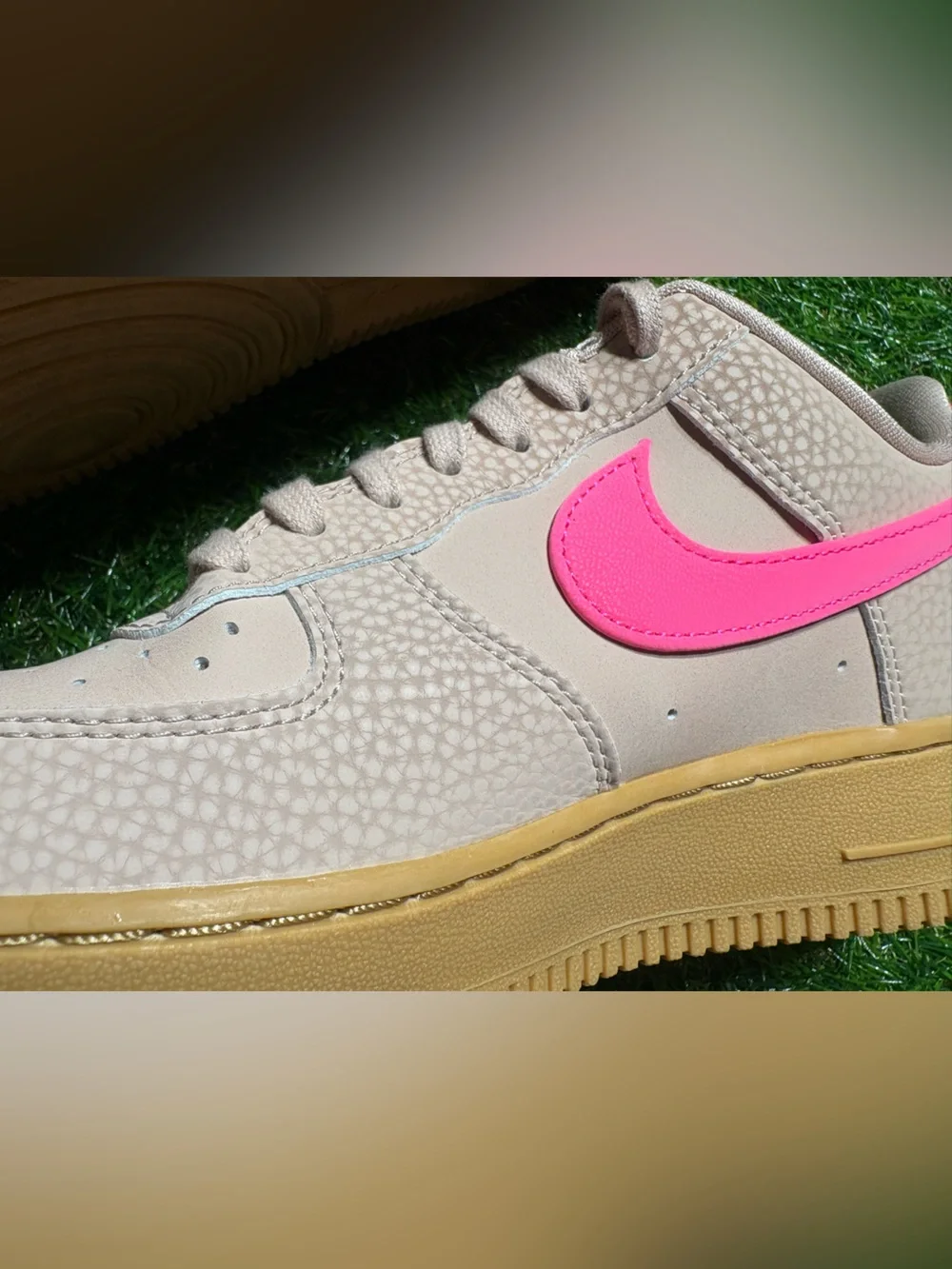 Nike Women's grayishTan Sneakers with Pink Swoosh women’s 8.5